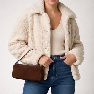 90s Style Genuine Suede Brown Barrel Bag with crossbody strap / Brand New w tags